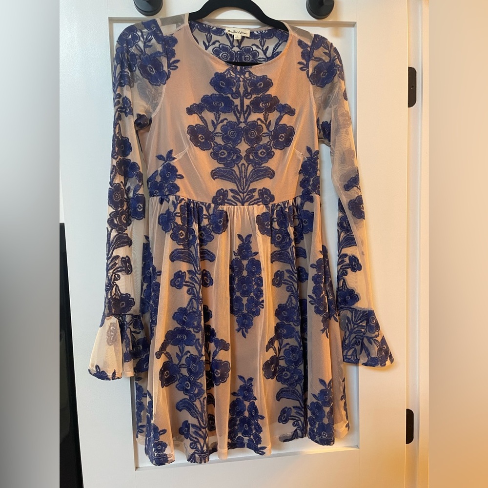 NWOT For Love & Lemons Blue Lace Temecula Mini Dress